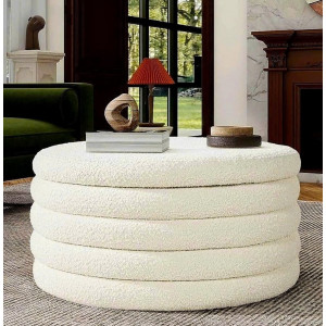 88003015 Dove White : Ghế,  Đôn , Bàn Coffee Tròn - Trắng Ngà